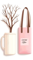 Pink Tote Bag and Plant in Mug Winter Promotion