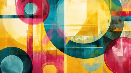Fototapeta premium Abstract Art Circles with Yellow, and Teal.
