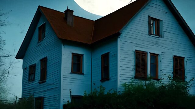 Harror halloween haunted house with creaky windows, halloween concept