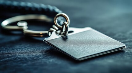Metal keychain with blank tag showcasing sleek design and modern aesthetics