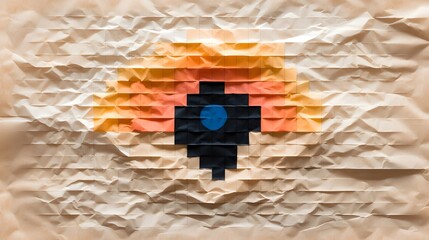 Pixelated Eye on Crumpled Paper Background