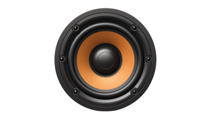 High-quality audio speaker with orange woofer cone  close-up view music technology sound system