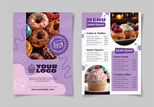 Purple Modern Tasty Pastry Menu Layout Template