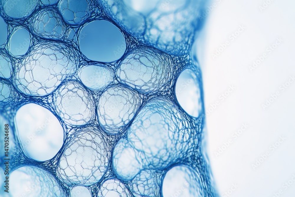 Wall mural abstract blue network structure resembling interconnected cells or a foam-like material.