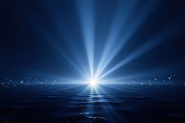 Gorgeous luminous rays over a deep blue ocean with sparkling sky dots, perfect for peaceful, calming, or aesthetic - focused design projects.