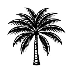 Obraz premium Black and White Vector of a Classic Tropical Palm Tree in Flat Minimal Design Perfect for Logos and Icons Palm Tree Vector Icon, Minimal Tropical Silhouette, Flat Beach Tree Logo, Black and White Natu