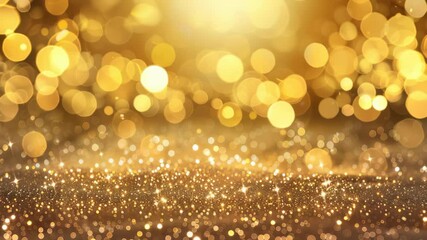 An abstract background of golden bokeh lights and sparkling specks, creating a festive and elegant atmosphere. The blurred lights and shimmering particles provide a sense of depth and warmth. - Powered by Adobe