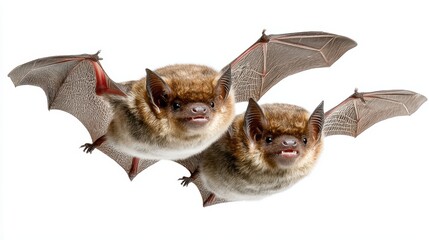 Two bats flying with wings spread wide, isolated on a white background