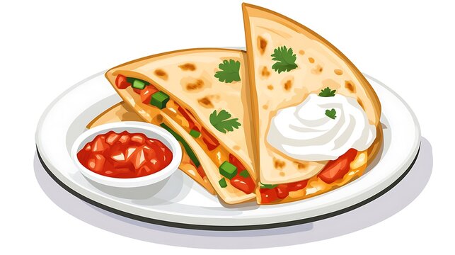 quesadillas with salsa and sour cream on plate clip art preview