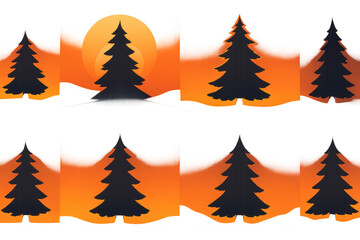 Sunset fir tree silhouettes icons set – nature, forest, evening, silhouette, trees, sunset, calm. Flat icon set