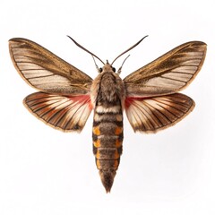 Striped hawk-moth (Hyles livornica) with outstretched wings on a white background