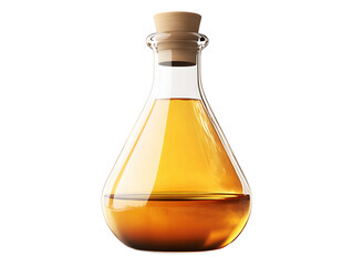 A glass bottle of liquid with a cork stopper