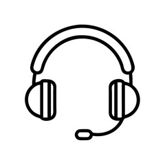 Simple black outline drawing of a headset with microphone. Vector icon for communication, support, and gaming. Design element for web, app, and design
