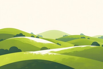 パステル調の緑の丘の風景と明るい背景のベクターイラストレーション