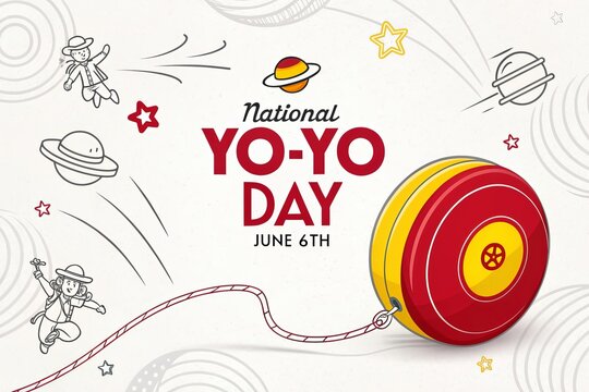 Celebrate National Yo Yo Day June 6th Fun whimsical illustration of a classic yo yo with playful