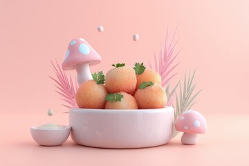 Fantasy food art with pastel dessert bowl.