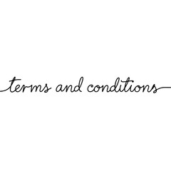 Stylized handwritten words "terms and conditions" in simple black line drawing, minimalistic concept for branding or social media campaigns