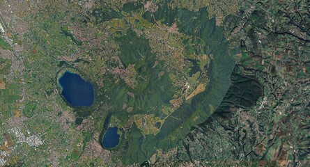High Resolution Satellite Image of Volcanic Crater and Surrounding Rocky Terrain