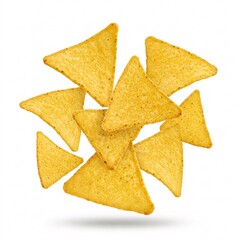 Falling corn tortilla chips isolated on a white background