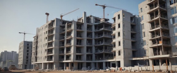 Modern apartment complex under construction  Steel, concrete, cranes ,  construction site,  industry