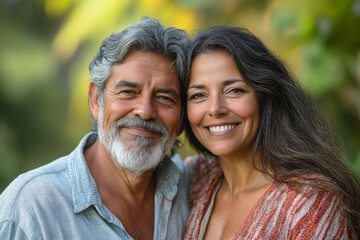 woman man couple happy together hug bonding mature mid middle age aged park outdoor talking leisure fun smiling love old nature wife happiness lifestyle people adult caucasian husband