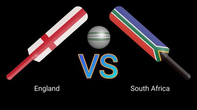 England vs South Africa match animation with bats and ball on black background