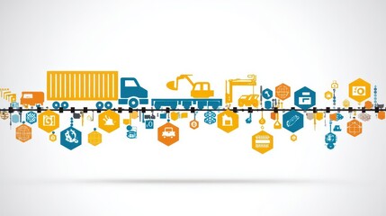 Colorful infographic depicting diverse transportation and industrial processes.