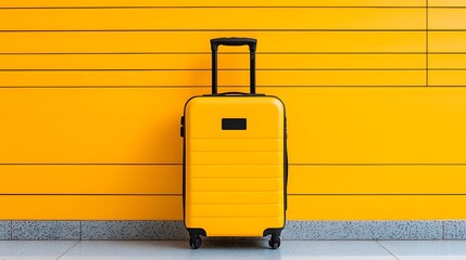 Yellow Suitcase Standing Against Yellow Wall