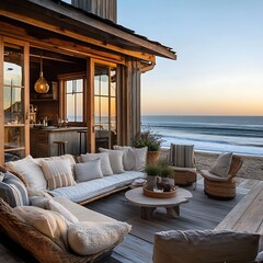 Fototapeta premium Dream modern villa with infinity pool and breathtaking ocean sunset view high resolution picture