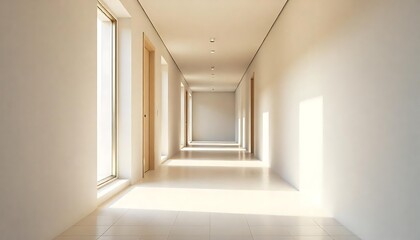Minimalist hallway with bright natural light and empty wall space in modern interior design, Empty hallway with wooden walls and natural light, created with generative ai