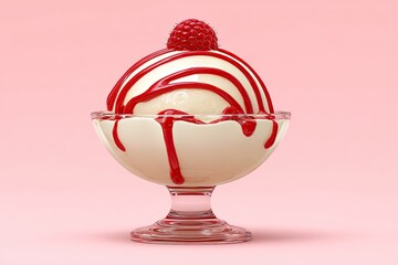 Ice Cream Sundae with Raspberry, Sweet Treat, and Pink.