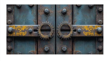 Rusted metal doors with gears
