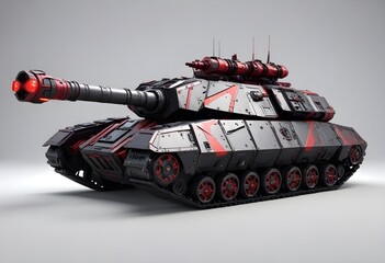 Fototapeta premium A futuristic massive angular black and red military tank