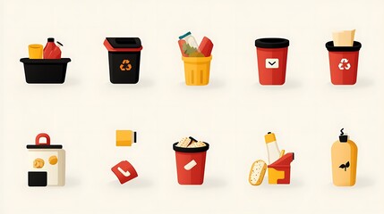 Recycling icons waste sorting.