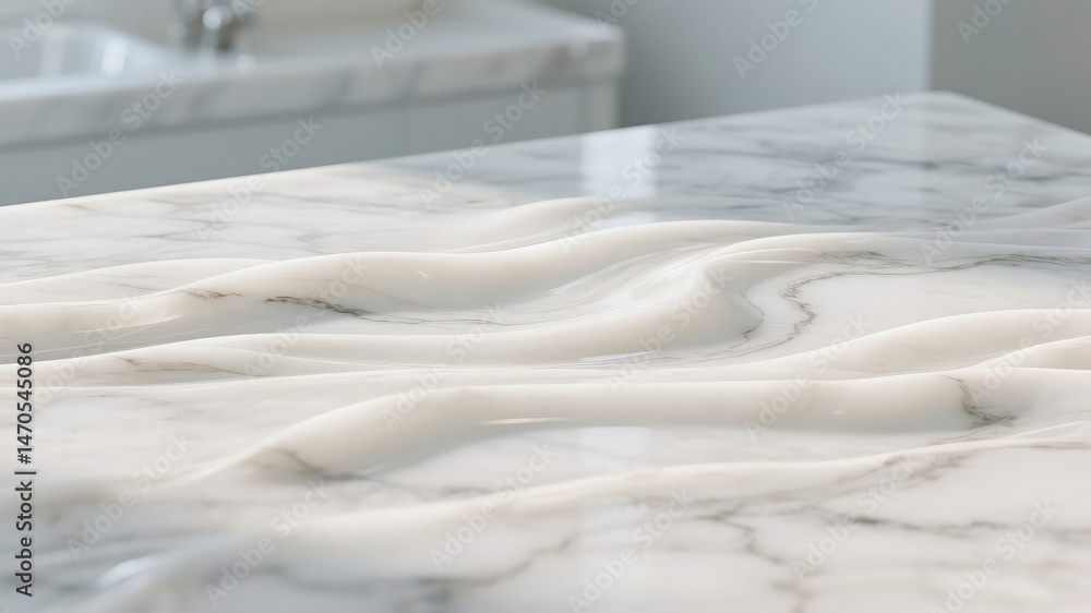 Poster elegant white marble surface with fluid lines and subtle veining in a bright setting