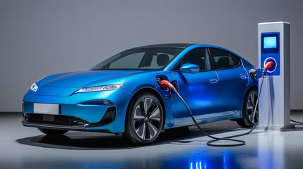 Electric car charging at station