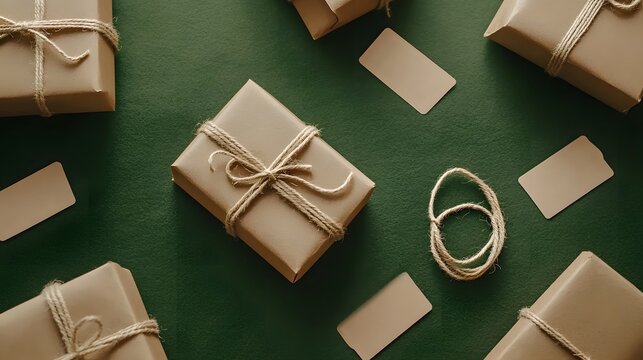 Brown paper packages tied up with strings gifts presents rustic christmas decor