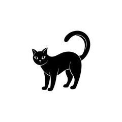 black cat arching back icon on white background 