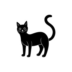 black cat with arched back vector on white 