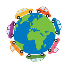 Fototapeta premium different cars drive around the world isoalted vector illustration