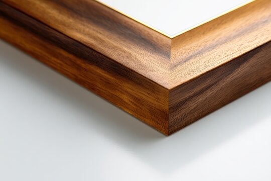 Close-up of a rich, dark wood frame with a subtle gold inlay. Elegant and sophisticated. - Powered by Adobe