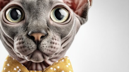 Obraz premium Funny Egyptian Sphynx cat wearing a bow tie, isolated on white background