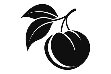 Simple black and white features fresh plum with two leaves attached