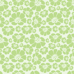 Seamless floral pattern, gentle ditsy print of small plants with a rustic motif. Cute botanical design, romantic background: tiny hand drawn flowers, leaves, bouquets on a green field. Vector.
