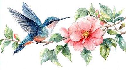 Obraz premium Vibrant Blue Tropical Bird Watercolor on White Background