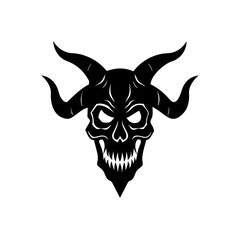 demon s horned skull silhouette on white 