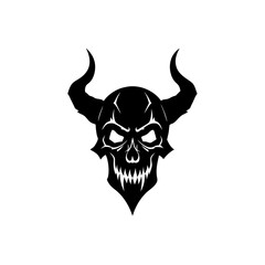 demon s horned skull silhouette on white 