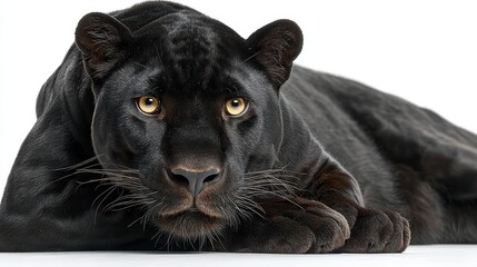 Black panther lying down isolated on background