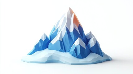 Low-poly mountain peak, winter scene, white background, achievement concept