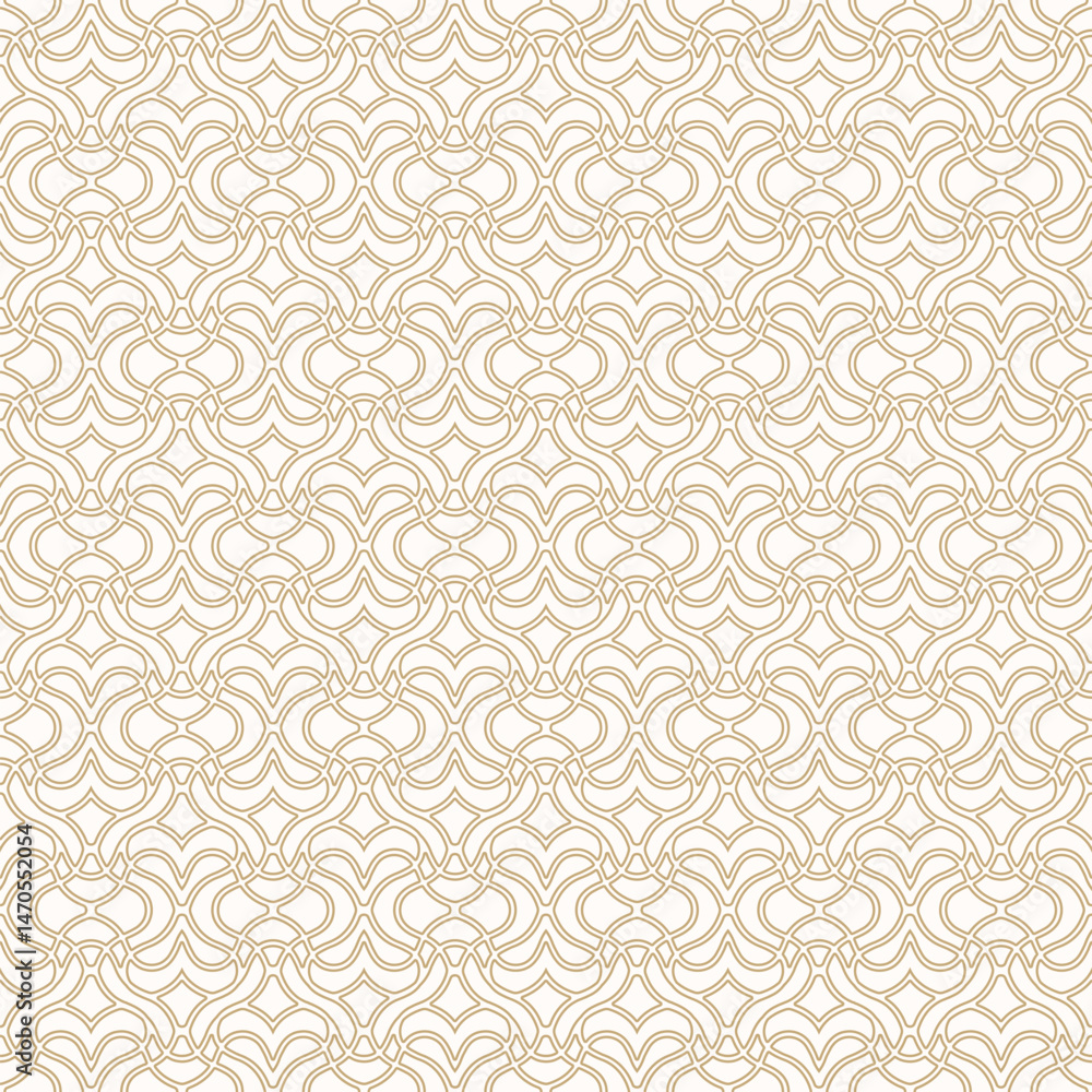 Poster abstract golden vector seamless pattern in oriental style. elegant curved mesh, grid, lattice, thin 